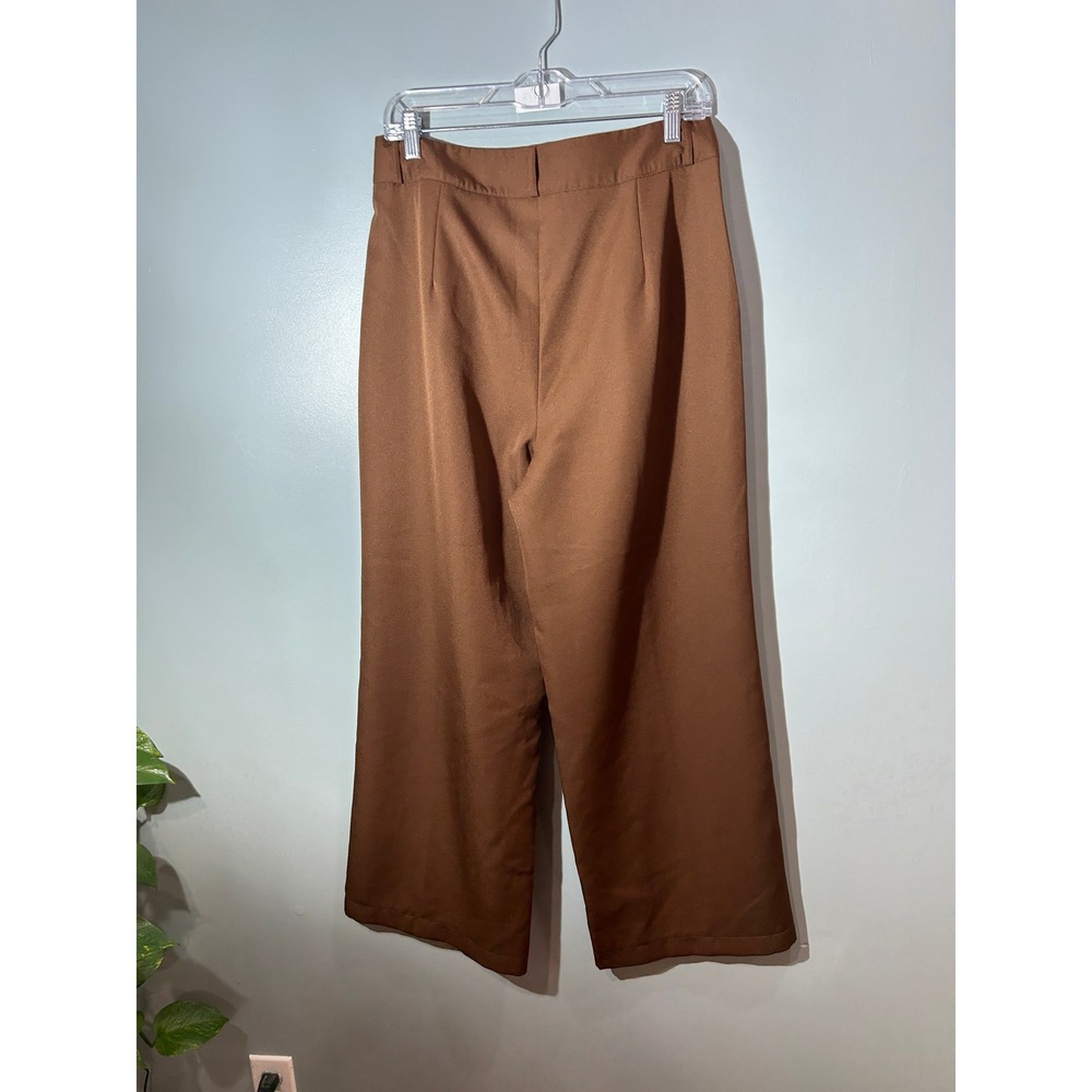SHEIN Women Brown High Waisted Wide Leg Trousers Dress Pants Size XL 12 - Picture 2 of 4